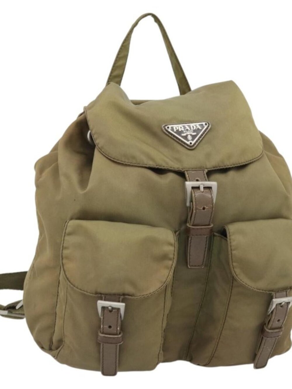 PRADA Backpack Nylon Khaki Silver Auth